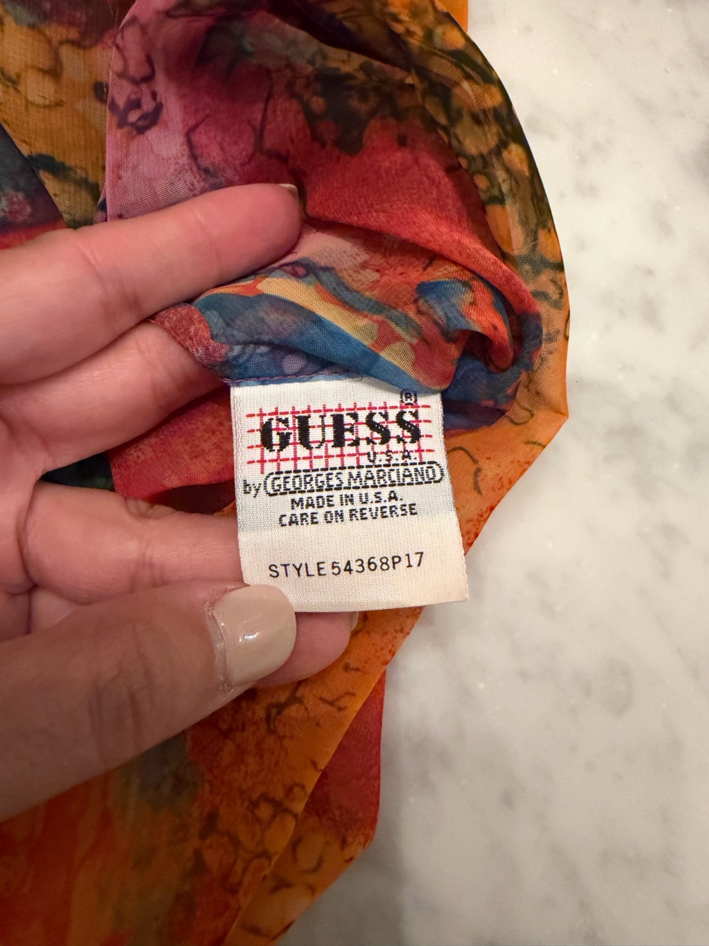 Vintage 90s GUESS by Georges Marciano Abstract Print Button Up Shirt M Made USA - Picture 7 of 11